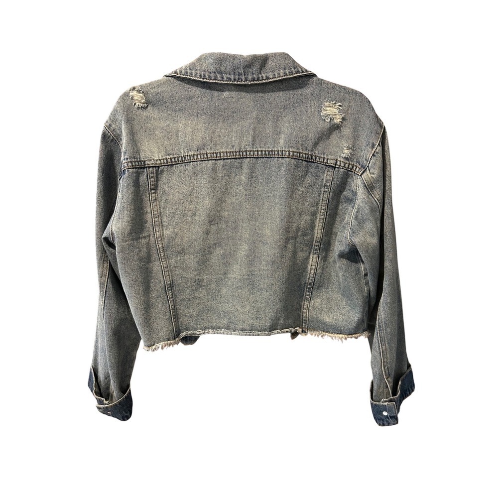 Mustard Seed Womens Cropped Distressed Denim Jacket Light Wash Blue Size M - Picture 2 of 4